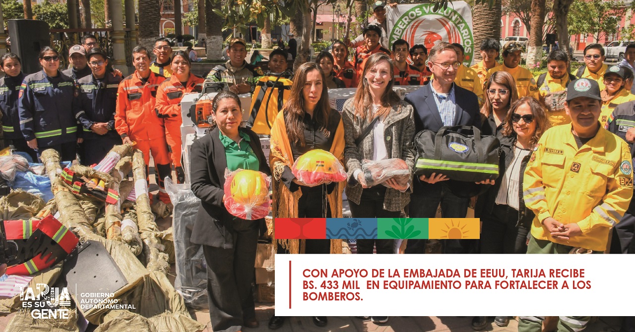 Gobernación y Embajada de EE. UU. fortalecen a bomberos voluntarios de Tarija con equipamiento valuado en Bs 433 mil